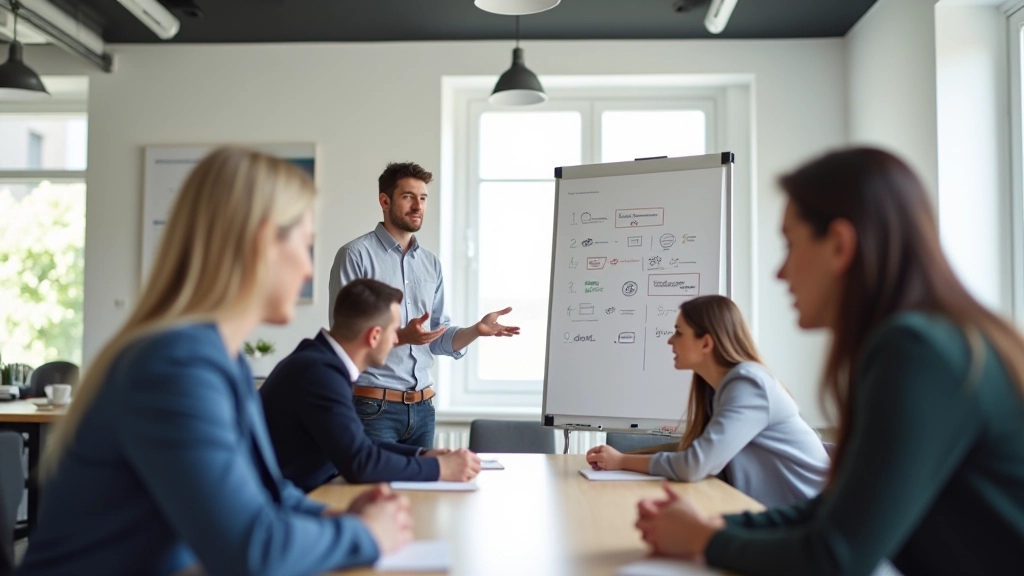 Kreatives Team in moderner Agentur bespricht Markenentwicklung mit Mockups und Wireframes