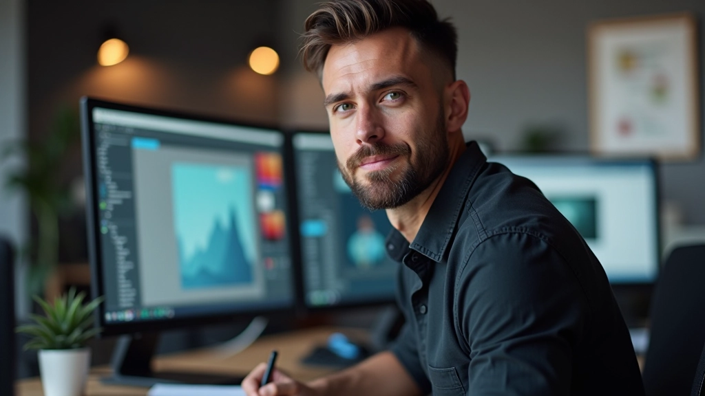 Designer arbeitet an Logo-Animation mit moderner Software im Studio