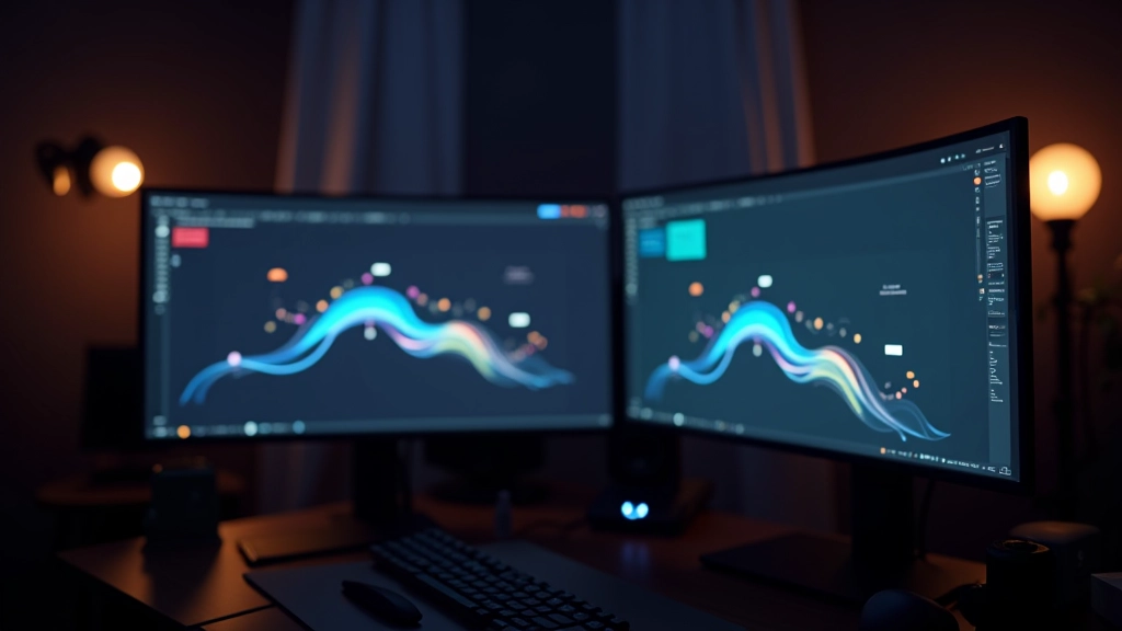 Motion-Design-Arbeitsplatz mit animiertem Logo auf Monitor, professionelles Studio-Setup mit Beleuchtung